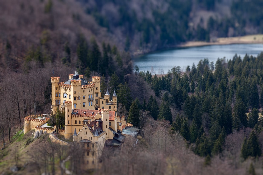 Tilt shift image of a castle.